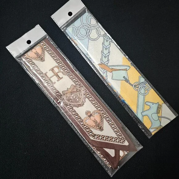 NEW Set of 2 Printed Twilly Skinny Scarves / Bag Handle Wraps - Picture 3 of 4